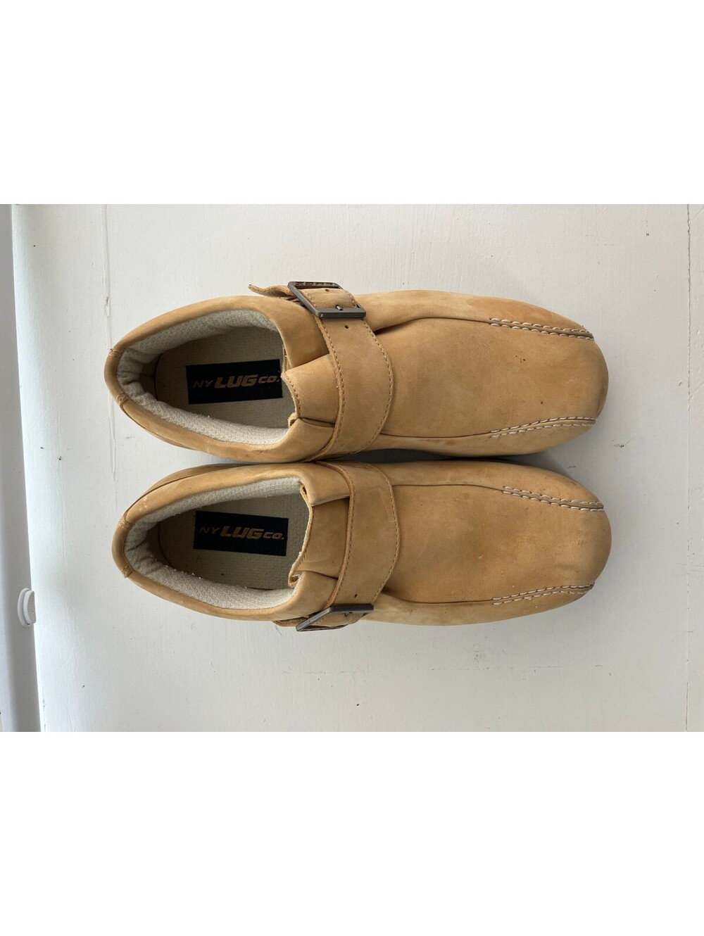NY Lug Co Mens 9.5 Wheat Nubuck Monk Strap Shoes Chunky Leather Loafers